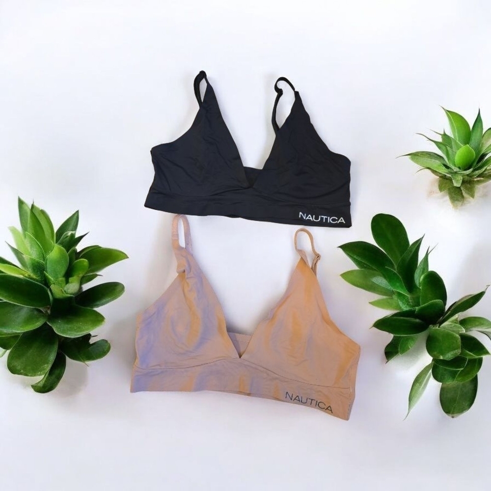 Nautica Women's Black & Tan Wireless Lounge Bra Set